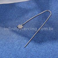 Piercing Palitinho Corrente Aço Cirúrgico Flor 6 Pétalas Zircônia Cravejada