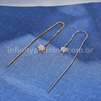 Piercing Palitinho Corrente Aço Cirúrgico Flor 6 Pétalas Zircônia Cravejada