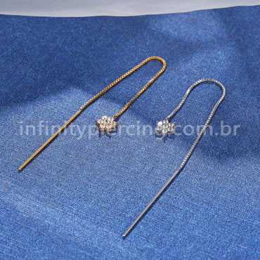 Piercing Palitinho Corrente Aço Cirúrgico Flor 6 Pétalas Zircônia Cravejada