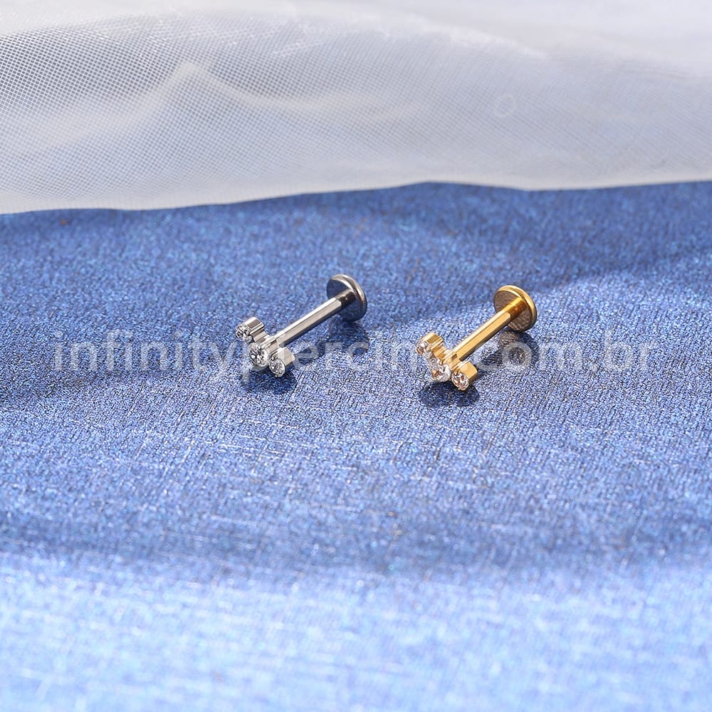Piercing Labret Titânio Trio Zircônia