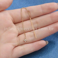 Piercing Palitinho Corrente Aço Cirúrgico Flor 4 Pétalas Zircônia Cravejada