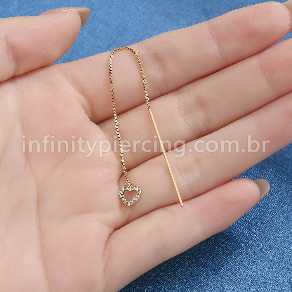 Piercing Palitinho Corrente Aço Cirúrgico Coração Zircônia Cravejada