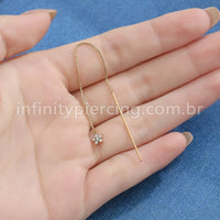 Piercing Palitinho Corrente Aço Cirúrgico Flor 5 Pétalas Zircônia Cravejada