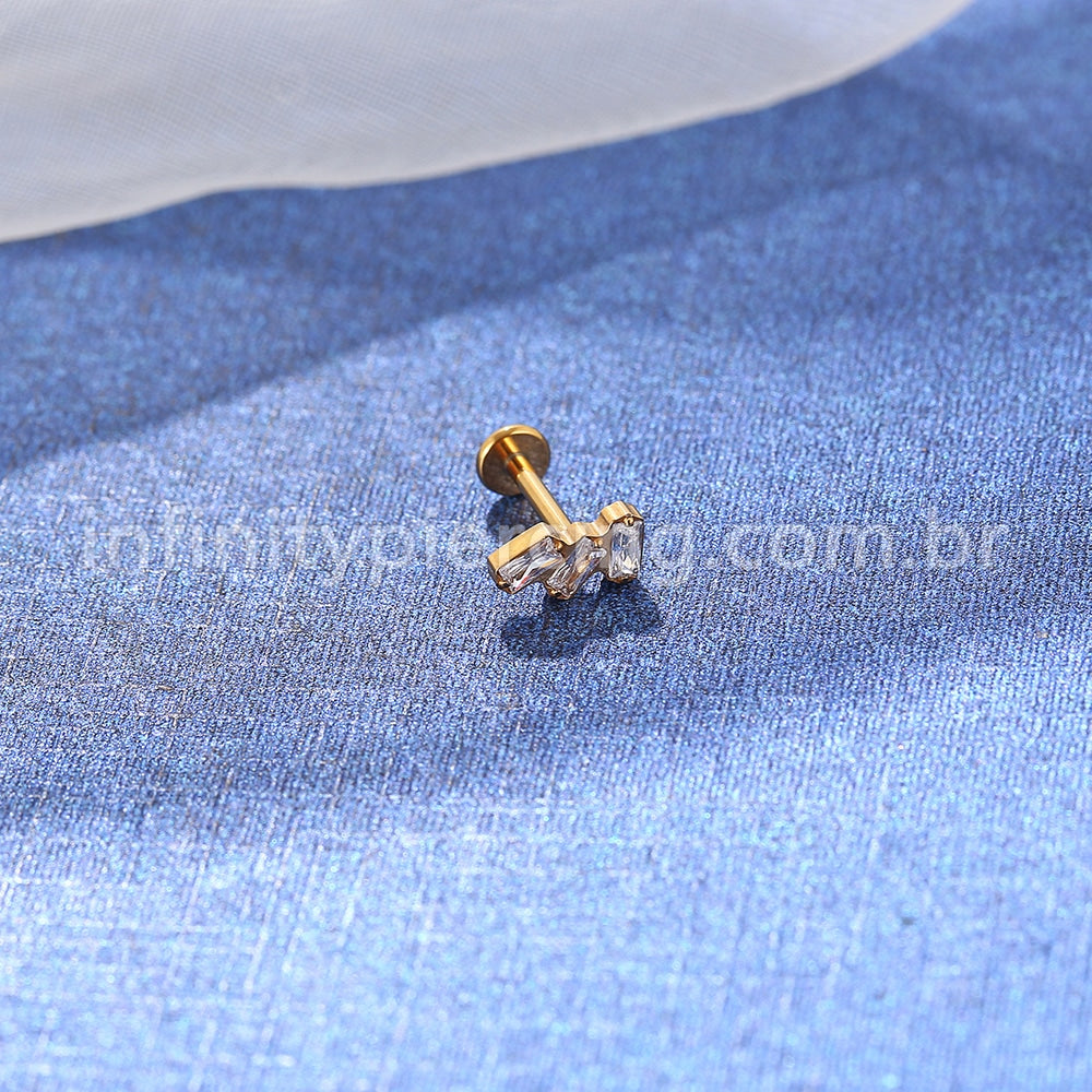 Piercing Labret Titânio 4 Retângulos Zircônia
