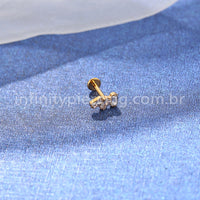 Piercing Labret Titânio 4 Retângulos Zircônia