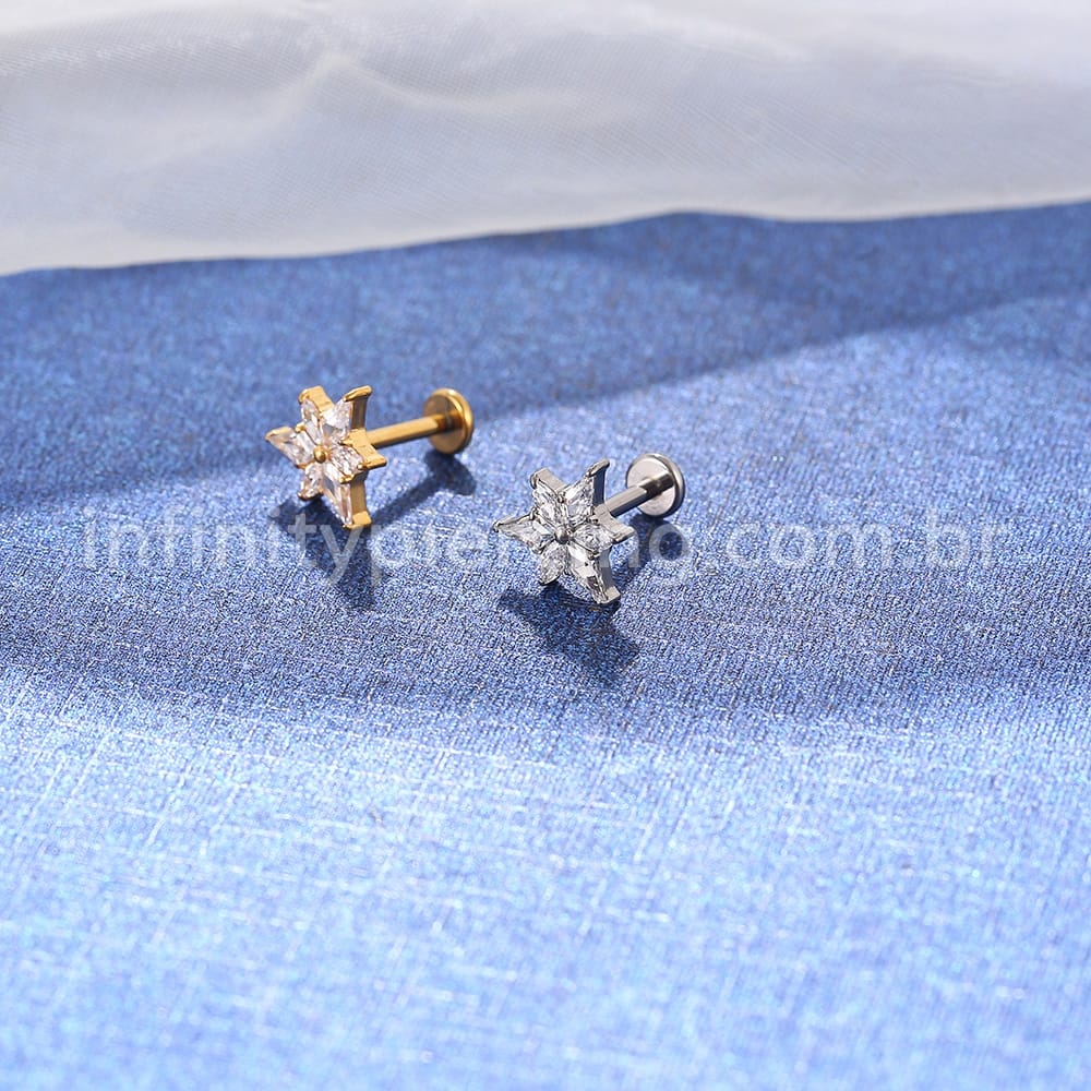 Piercing Labret Titânio Flor Zircônia Cravejada