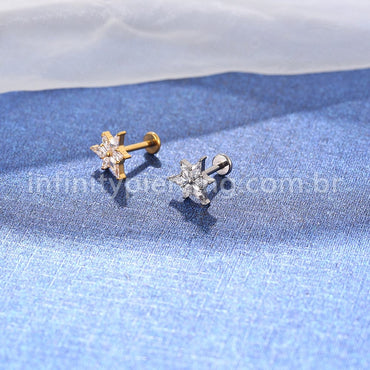 Piercing Labret Titânio Flor Zircônia Cravejada