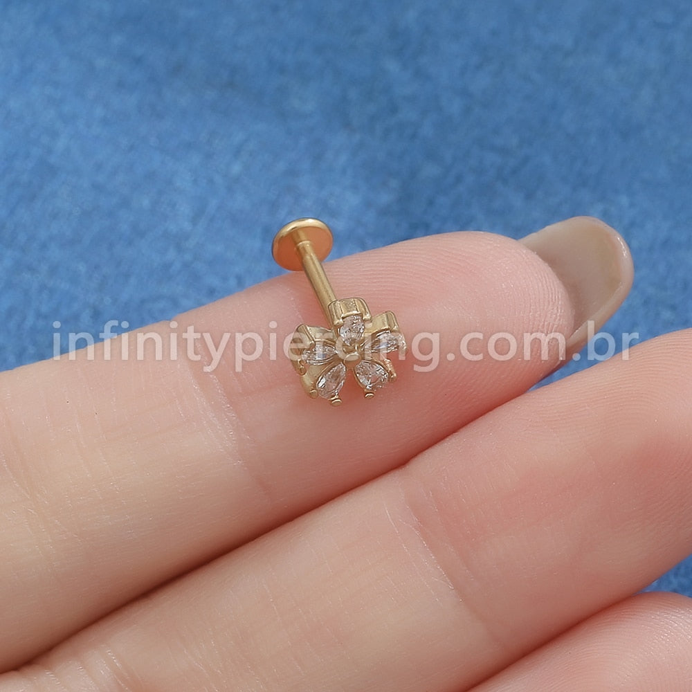Piercing Labret Aço Cirúrgico Flor Zircônia