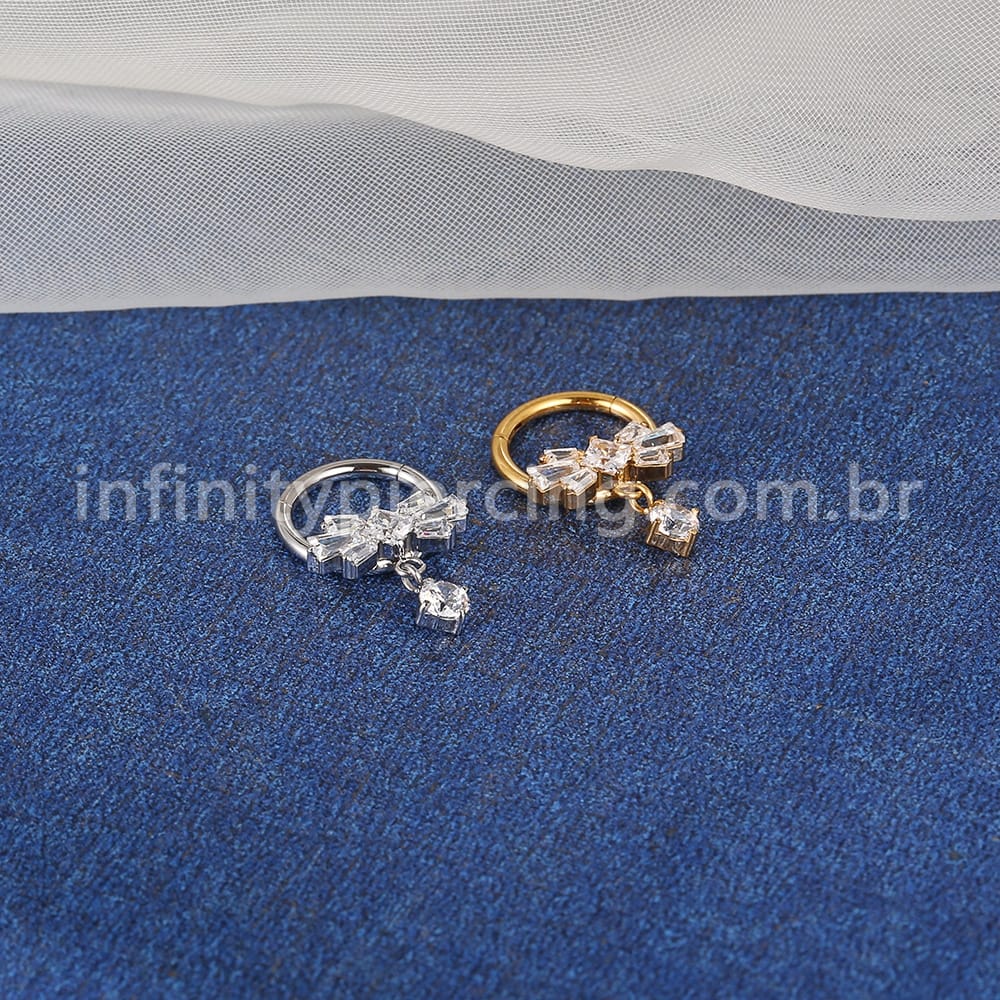 Piercing Argola Aço Cirúrgico Laço Com Pingente Zircônia
