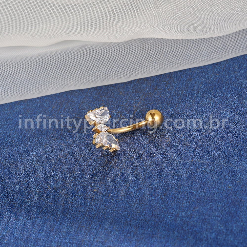 Piercing Aço Cirúrgico Banana Borboleta Zircônia Cravejada