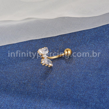 Piercing Aço Cirúrgico Banana Borboleta Zircônia Cravejada