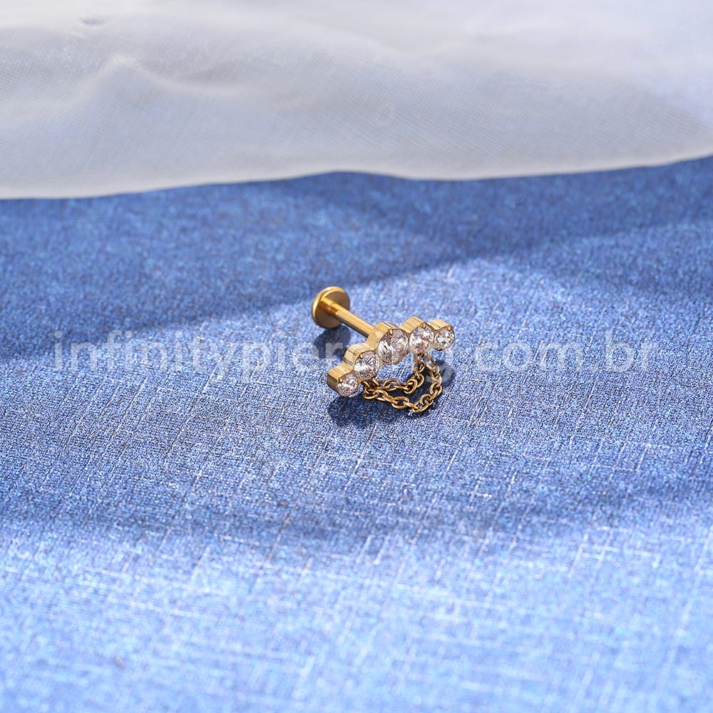 Piercing Labret Titânio Cluster Corrente 5 Zircônias