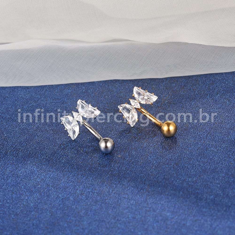 Piercing Aço Cirúrgico Banana Borboleta Zircônia Cravejada