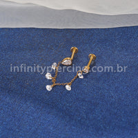 Piercing Labret Titânio Gota Corrente Com Zircônia