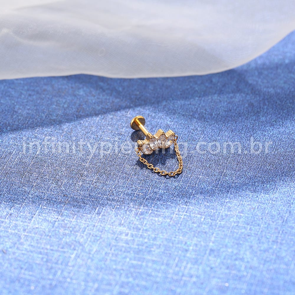 Piercing Labret Titânio Cluster Corrente 4 Zircônias