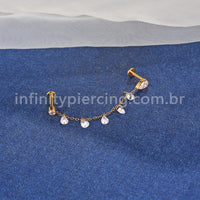 Piercing Labret Titânio Gota Corrente Com Zircônia