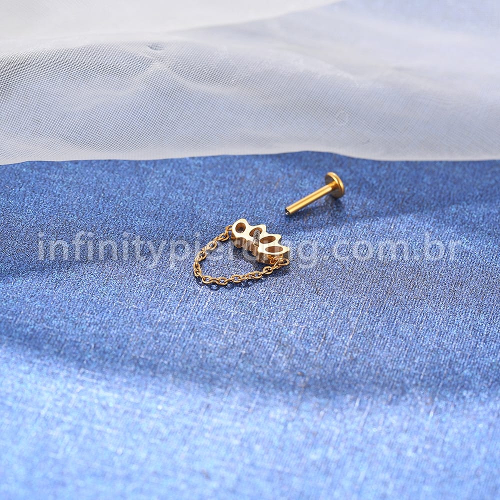 Piercing Labret Titânio Cluster Corrente 4 Zircônias