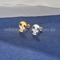 Piercing Labret Aço Cirúrgico Caveira Zircônia