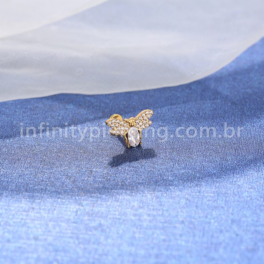 Piercing Labret Titânio Abelha Zircônia Cravejada