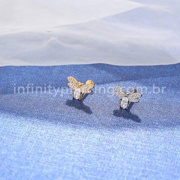 Piercing Labret Titânio Abelha Zircônia Cravejada