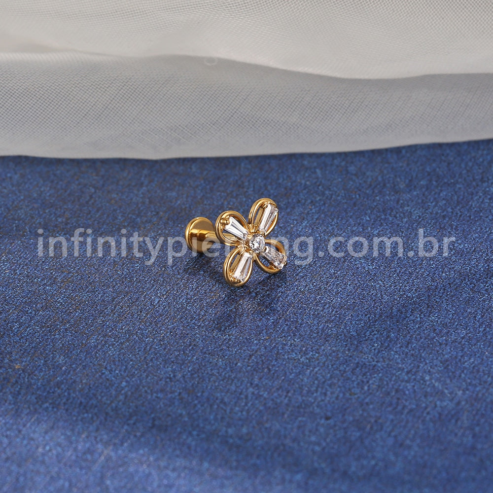 Piercing Labret Aço Cirúrgico Flor 4 Pontas