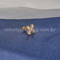 Piercing Labret Aço Cirúrgico Flor 4 Pontas
