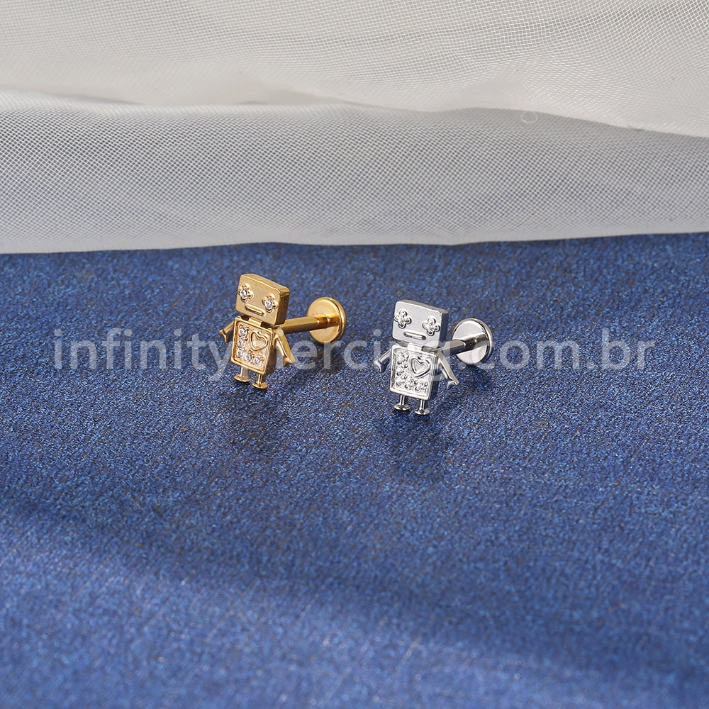 Piercing Labret Aço Cirúrgico Robô