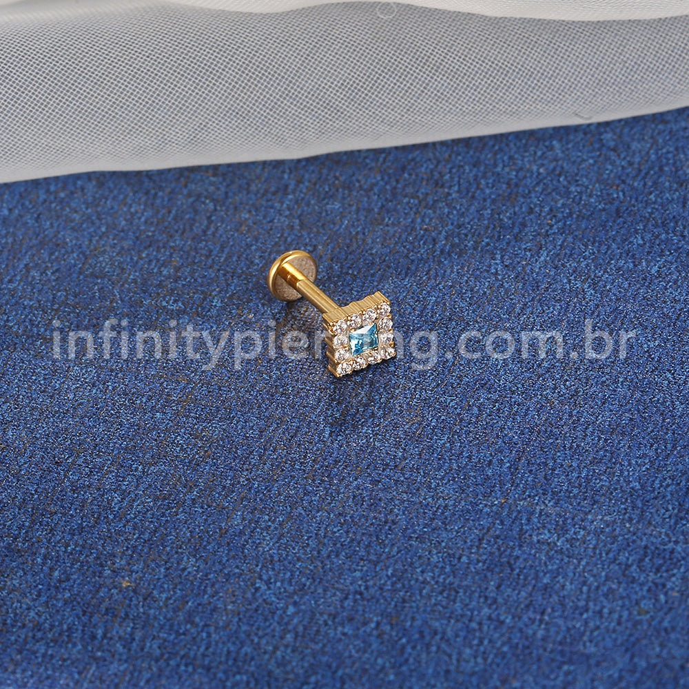 Piercing Labret Aço Cirúrgico Quadrado Zircônia