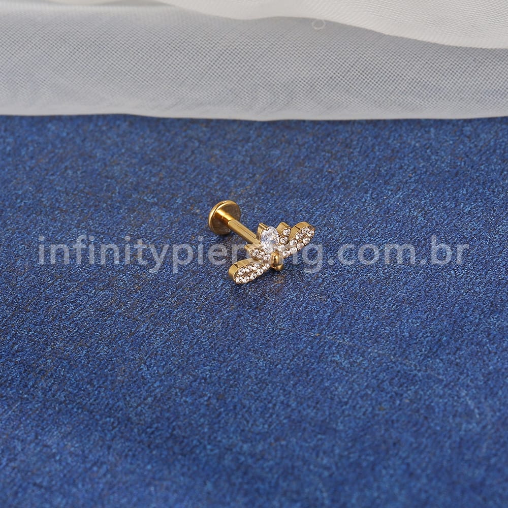 Piercing Labret Aço Cirúrgico Abelha Zircônia