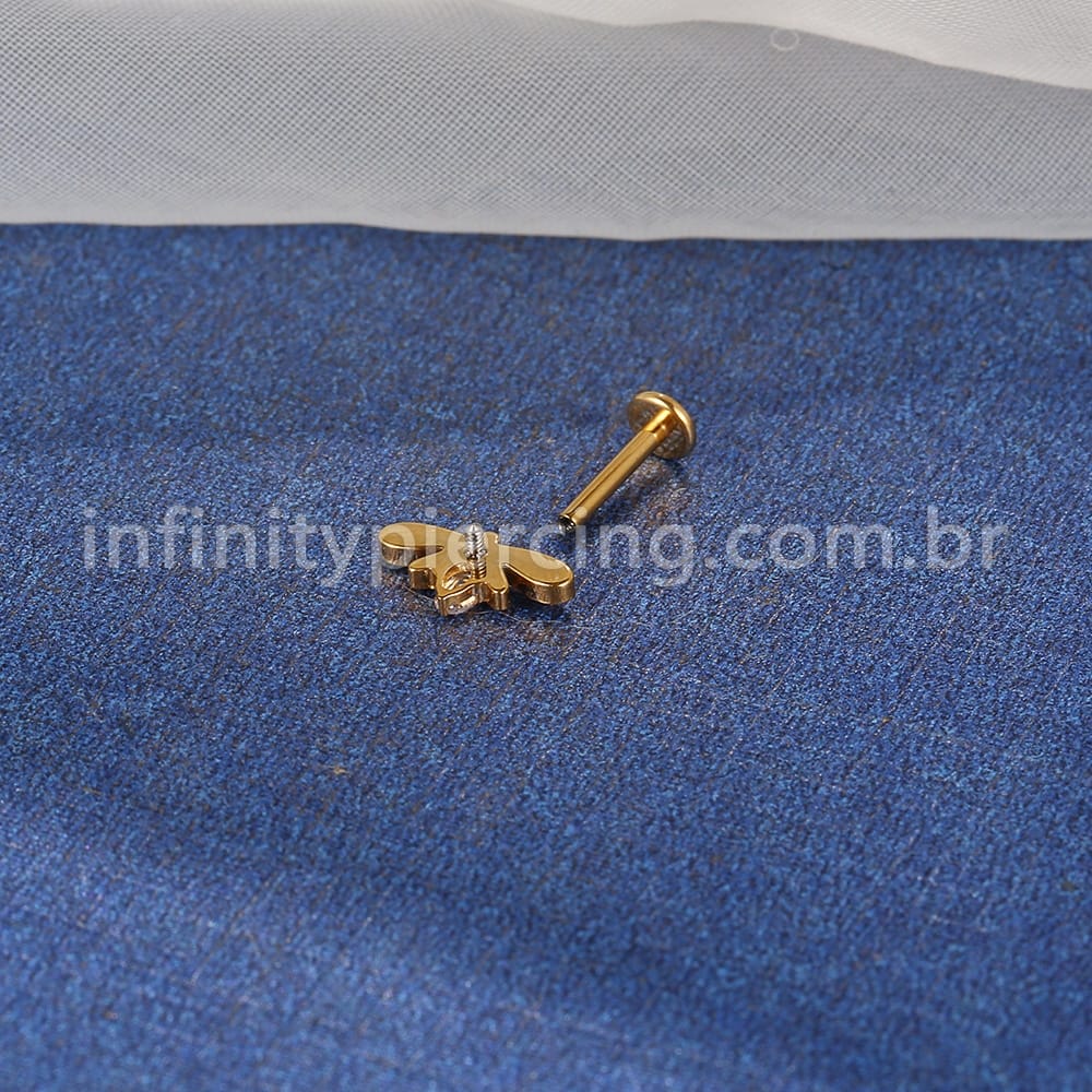 Piercing Labret Aço Cirúrgico Abelha Zircônia
