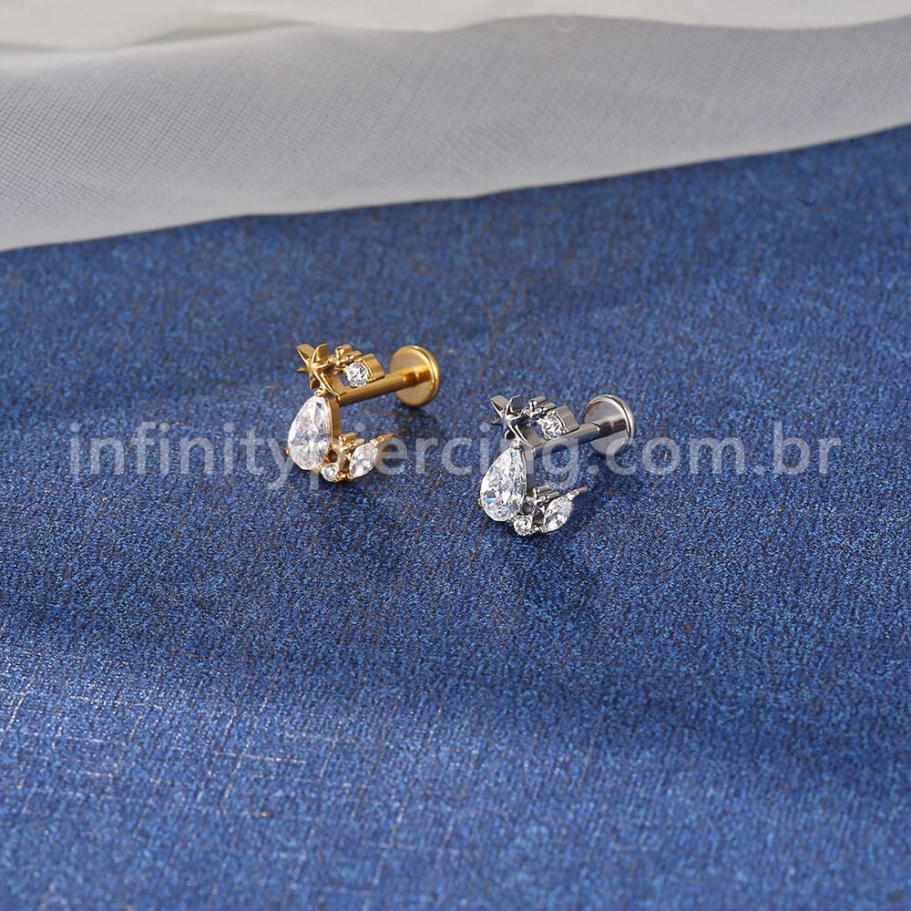 Piercing Labret Aço Cirúrgico Estrelas Com Zircônia