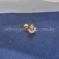 Piercing Labret Aço Cirúrgico Trevo Com Zircônia Cravejada