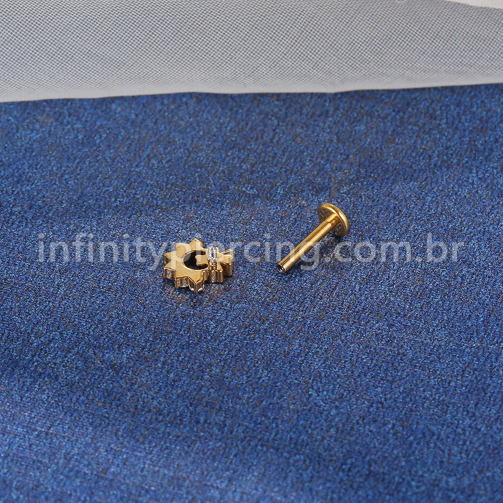 Piercing Labret Aço Cirúrgico Trevo Com Zircônia Cravejada