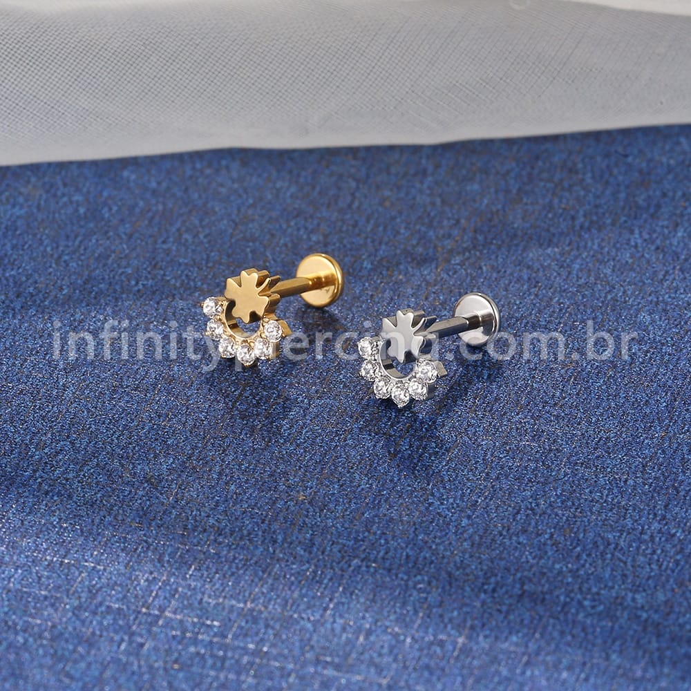 Piercing Labret Aço Cirúrgico Trevo Com Zircônia Cravejada