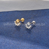 Piercing Labret Aço Cirúrgico Trevo Com Zircônia Cravejada