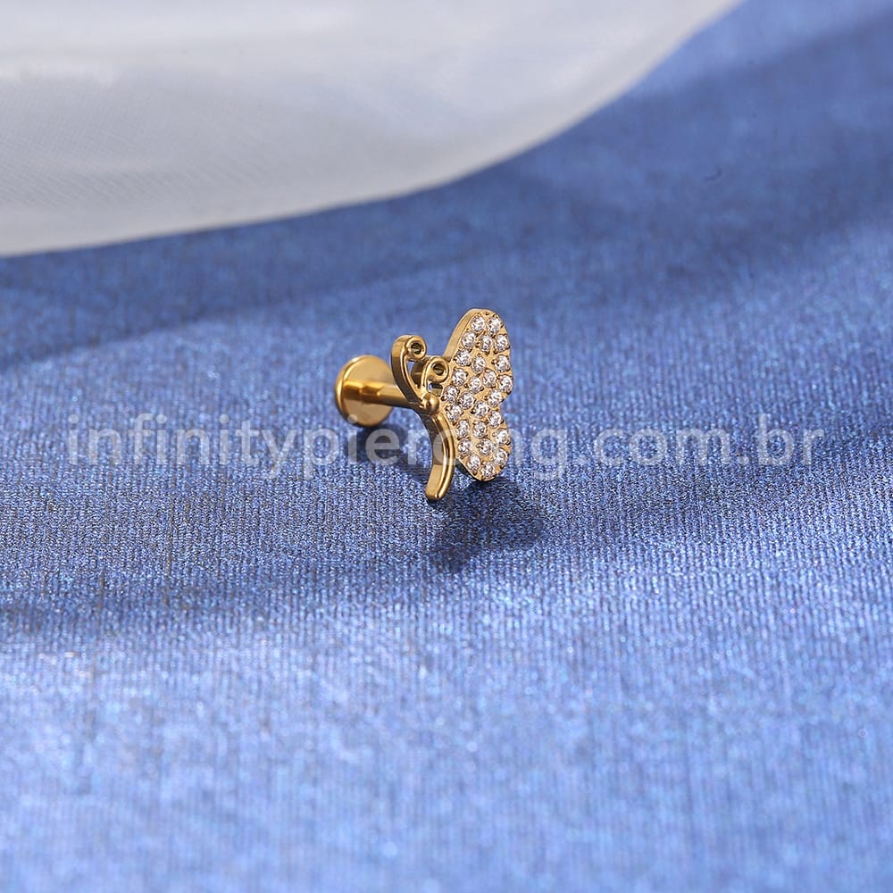 Piercing Labret Titânio Borboleta Zircônia