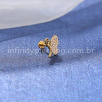 Piercing Labret Titânio Borboleta Zircônia