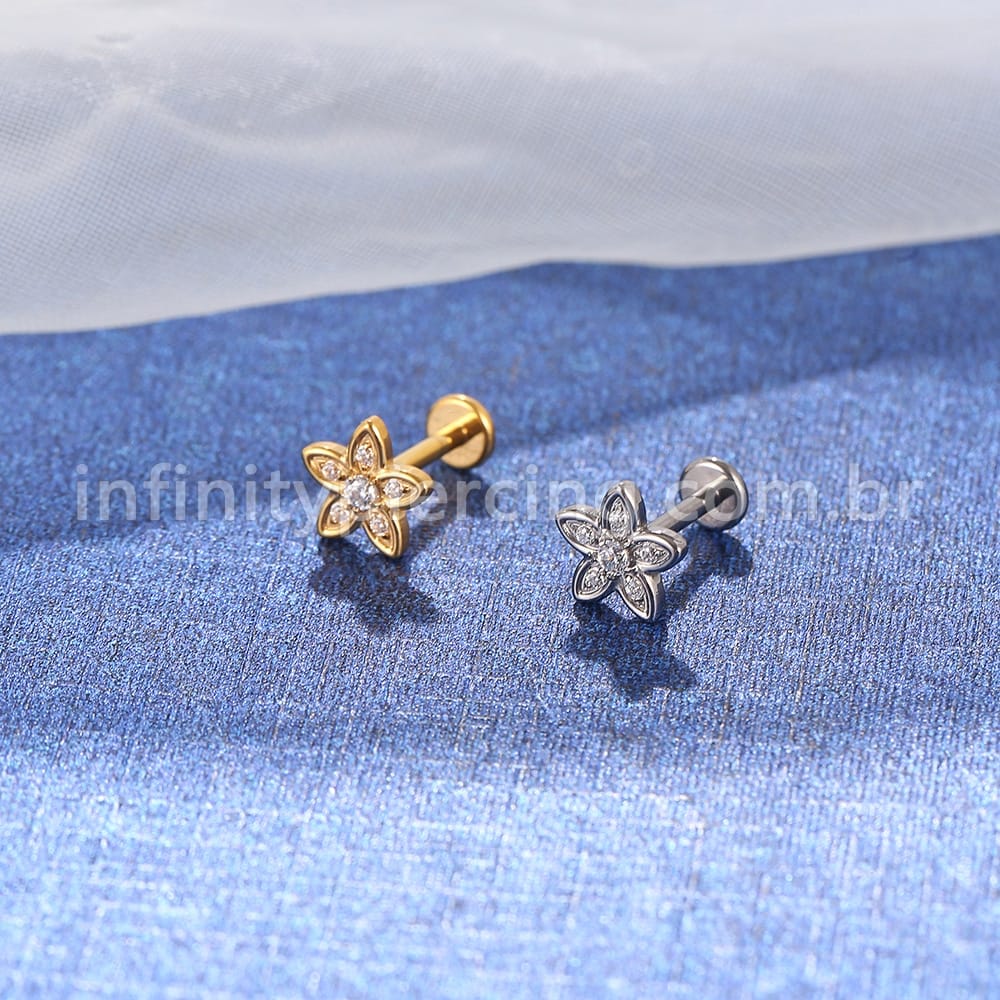 Piercing Labret Titânio Flor Zircônia