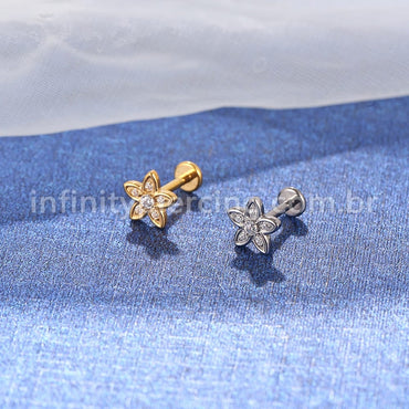Piercing Labret Titânio Flor Zircônia