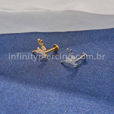 Piercing Labret Aço Cirúrgico Cervo Zircônia
