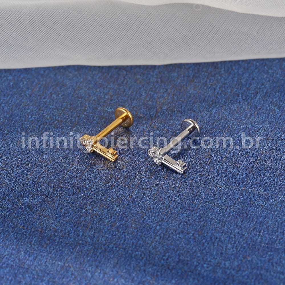 Piercing Labret Aço Cirúrgico Chave Zircônia Cravejada