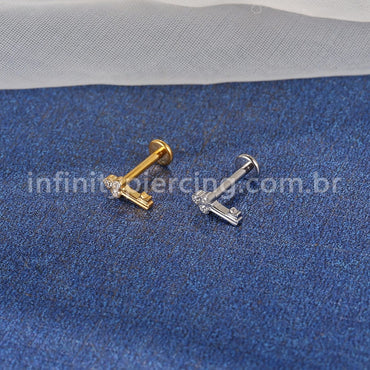 Piercing Labret Aço Cirúrgico Chave Zircônia Cravejada