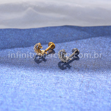 Piercing Labret Titânio Lua/Estrelas Zircônias