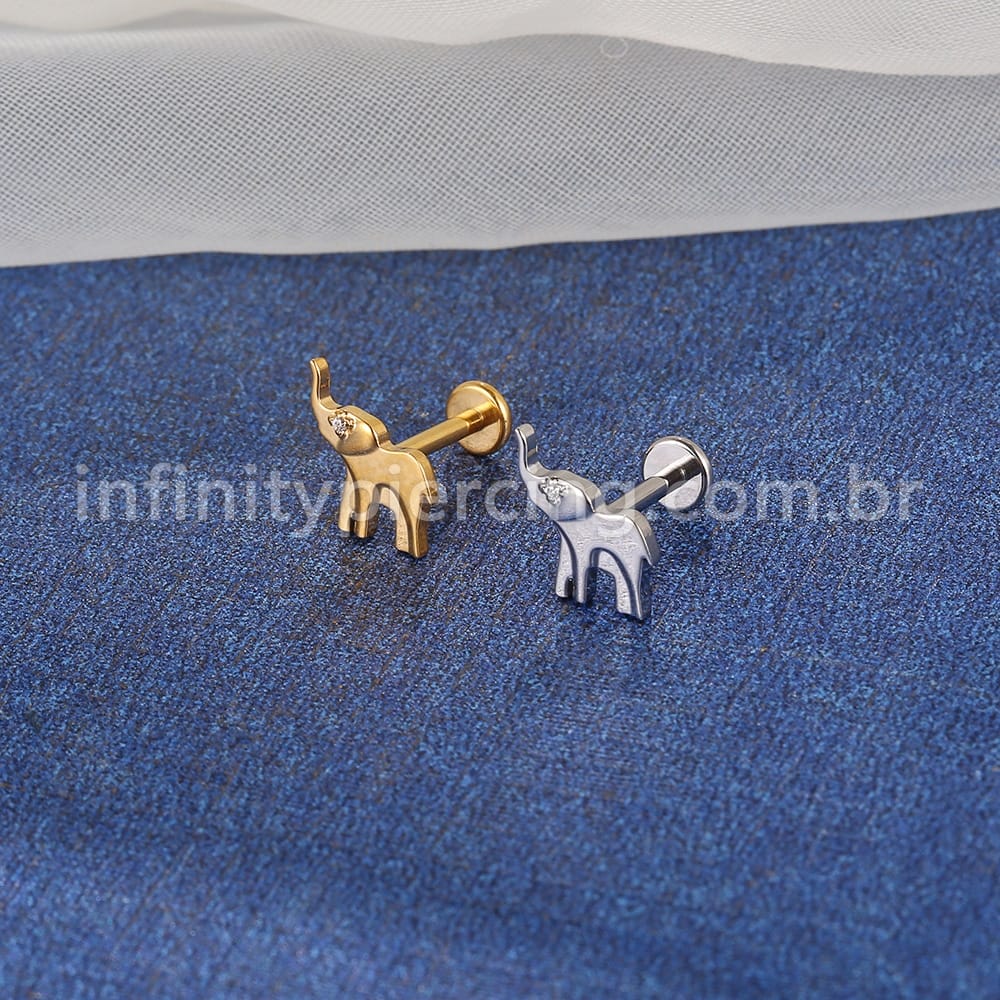 Piercing Labret Aço Cirúrgico Elefante 1 Zircônia 10323 1.2X8
