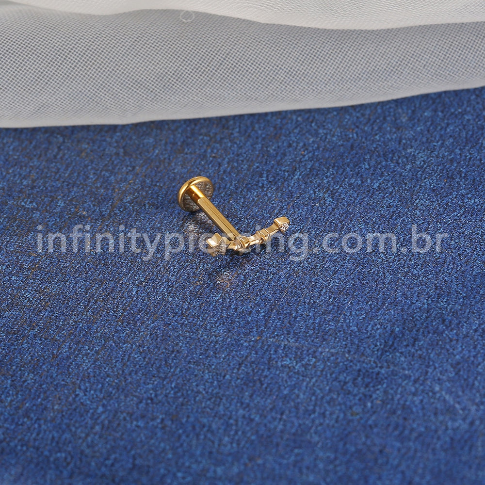 Piercing Labret Aço Cirúrgico Estrelas 1 Zircônia