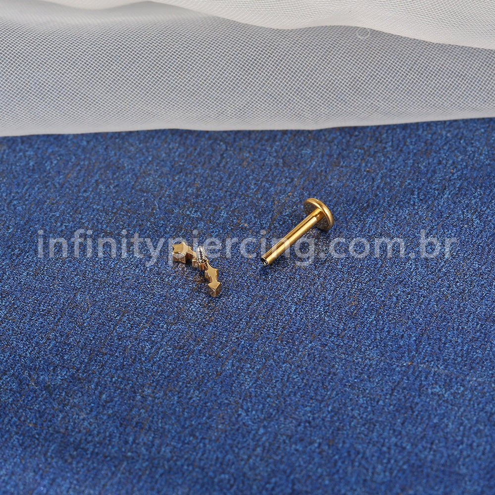 Piercing Labret Aço Cirúrgico Estrelas 1 Zircônia
