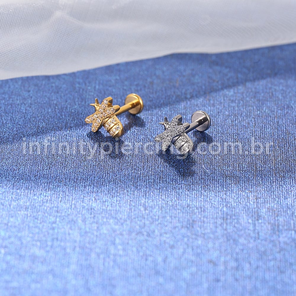 Piercing Labret Titânio Abelha Zircônia
