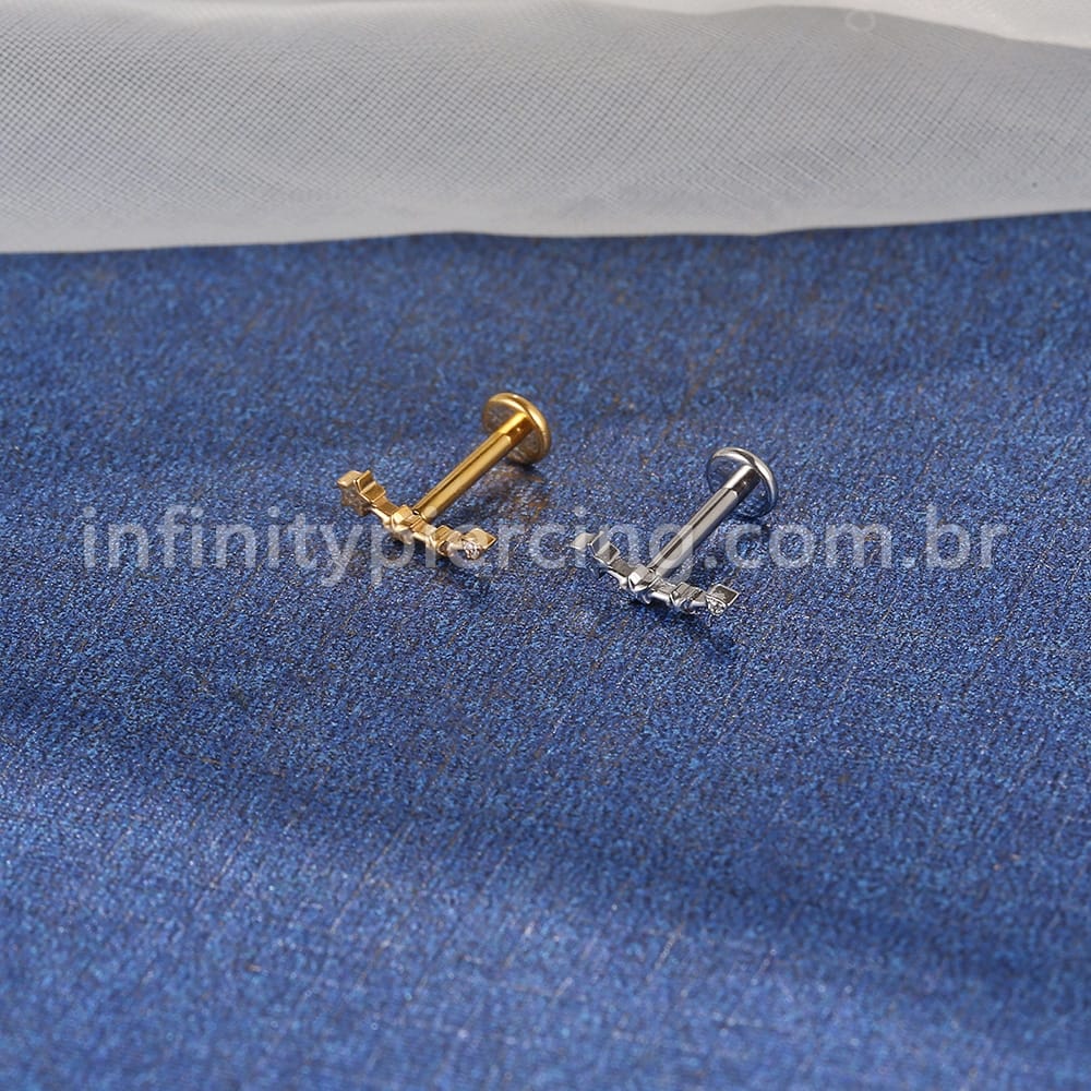 Piercing Labret Aço Cirúrgico Estrelas 1 Zircônia