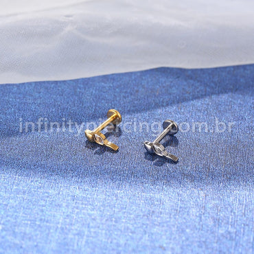Piercing Labret Titânio Rosa Zircônia