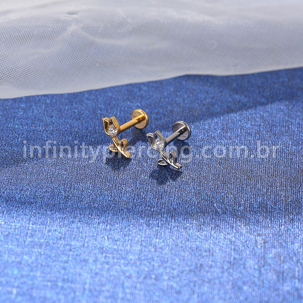 Piercing Labret Titânio Rosa Vazada Zircônia